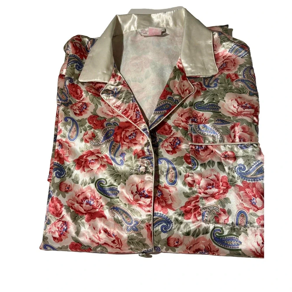 Floral Robe Roses & Paisley LS Buttons Collar Daford XL Cottagecore EUC Lounge